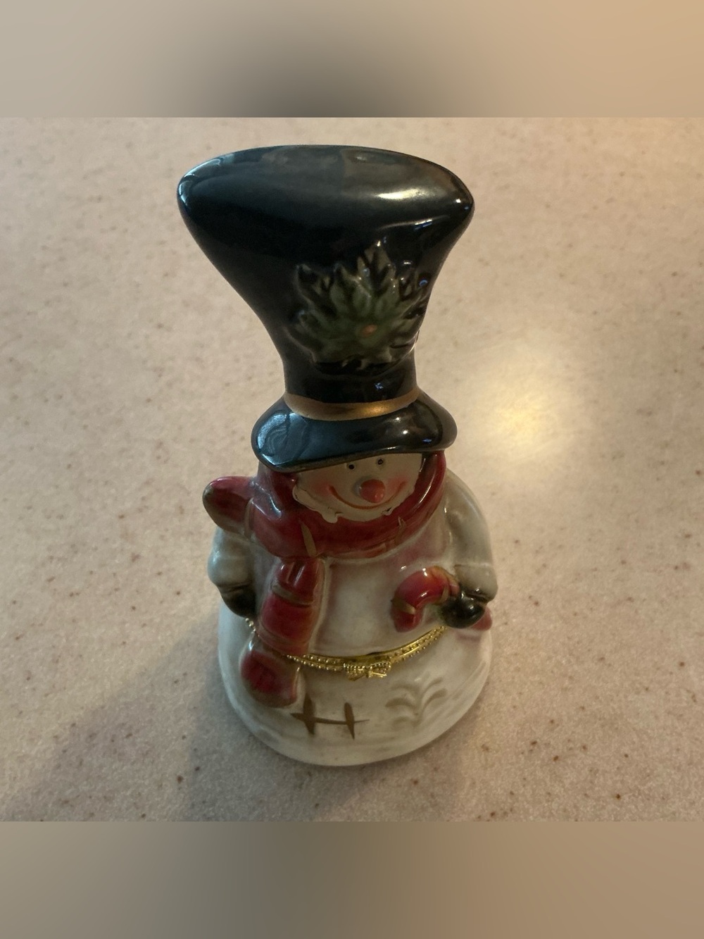 Pfaltzgraff Snowman Figurine with Black Hat and Red Scarf Trinket Box